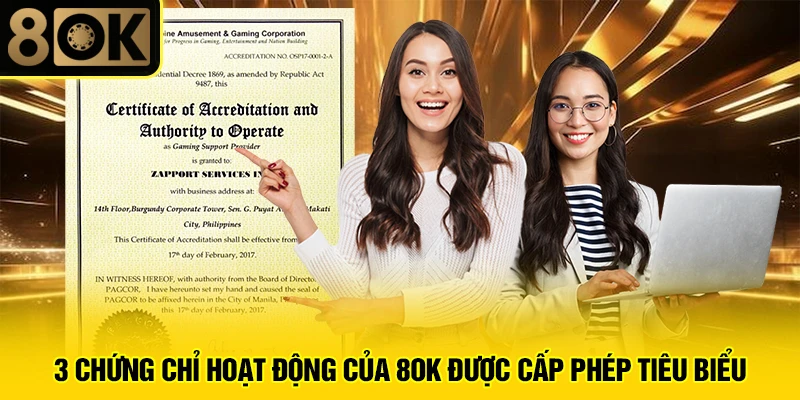 Giấy Phép Hoạt Động 2 3 chứng chỉ hoạt động của 8OK được cấp phép tiêu biểu